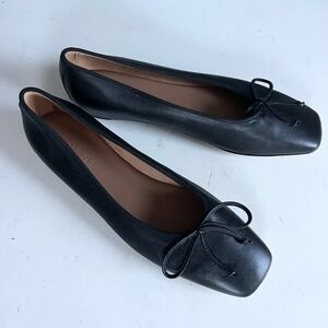M.Gemi Black Leather Ballet Flats Size 7.5 EU 38 Danza Square toe Italy NEW